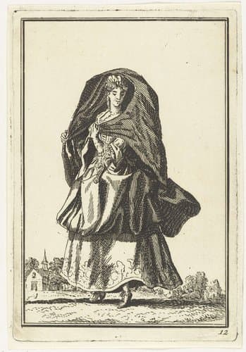 Vrouw in opwaaiende cape by Adolf van der Laan