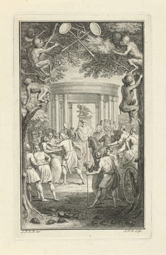 Gevecht bij een tempel by Adolf van der Laan