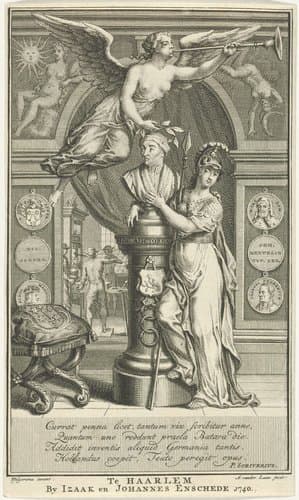 Minerva omhelst borstbeeld van Laurens Jansz. Coster by Adolf van der Laan