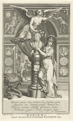 Minerva omhelst borstbeeld van Laurens Jansz. Coster by Adolf van der Laan