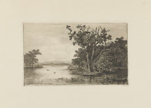 Gezicht op een bosmeer by Martinus Antonius Kuytenbrouwer jr.