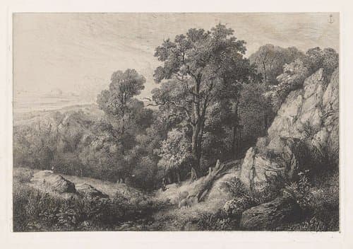 Heuvelachtig landschap met wandelaar by Martinus Antonius Kuytenbrouwer jr.