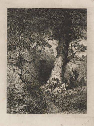 Rustende krijgsmannen onder een boom by Martinus Antonius Kuytenbrouwer jr.