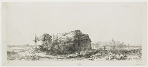 Landscape with cottages and a hay barn: oblong by Rembrandt van Rijn