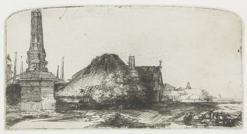 Cottage and boundary post on the Spaarndammerdijk ('L'Obelisque') by Rembrandt van Rijn