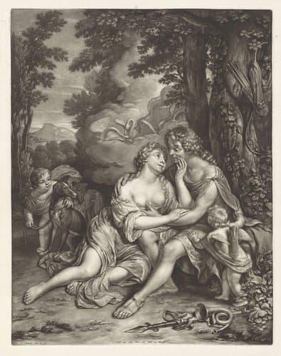 Venus weerhoudt Adonis van de jacht by Jan Verkolje (I)