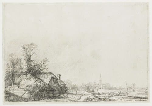 Boerderijen aan een vaart: een gezicht op Diemen of Ouderkerk aan de Amstel by Rembrandt van Rijn