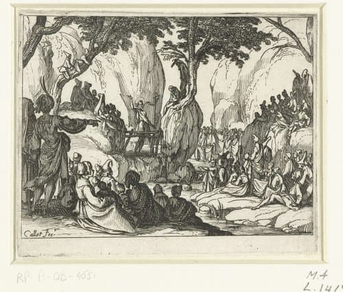 Johannes de Doper predikt tot de menigte by Jacques Callot