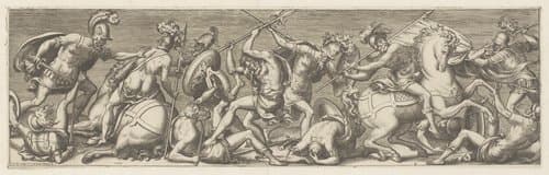 Gevecht tussen Romeinse cavaleristen en infanteristen by Etienne Delaune