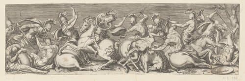 Combats de cavaliers Romains contre des fantassins by Etienne Delaune