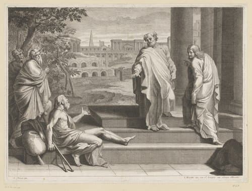 Petrus en Johannes genezen een verlamde man bij de tempelpoort by anonymous
