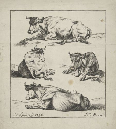 Studies van koeien en schapen by Simon Andreas Krausz