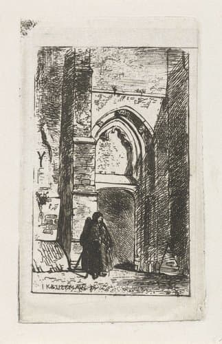 Vrouw bij een kerkportaal