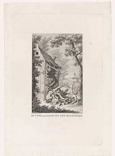 De twee jaagers en het melkmeisje by Theodoor Koning