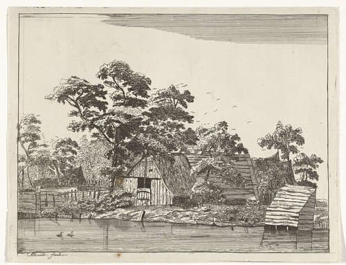 Huizen aan een vijver by Anna Maria de Koker