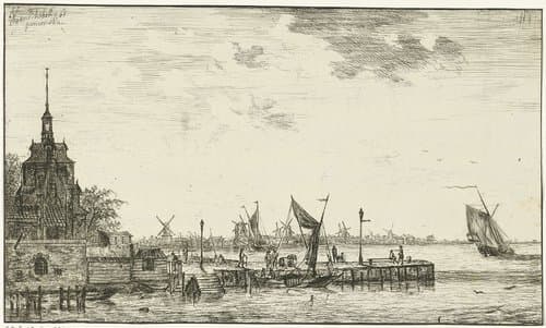 Havengezicht op het Oude Hooft te Rotterdam by Hendrik Kobell