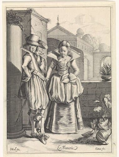 Elegant paar in Franse kleding by Cornelis van Kittensteyn
