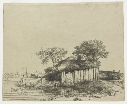 Cottage with a white paling by Rembrandt van Rijn
