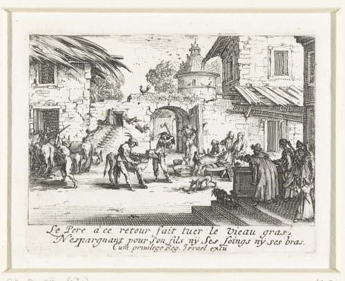 Het vetgemeste kalf wordt geslacht by Jacques Callot