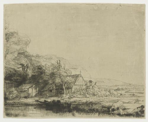 Landschap met drinkende koe by Rembrandt van Rijn