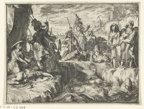 De soldaten van Farao worden verzwolgen door de Rode Zee by Romeyn de Hooghe