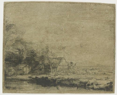Landschap met drinkende koe by Rembrandt van Rijn