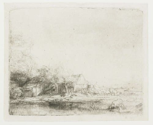 Landschap met drinkende koe by Rembrandt van Rijn