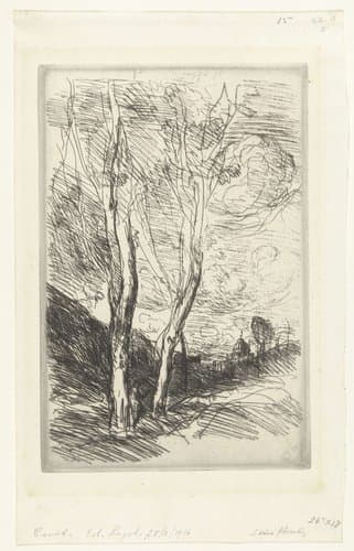 Italiaans landschap met vergezicht met kerk by Camille Corot