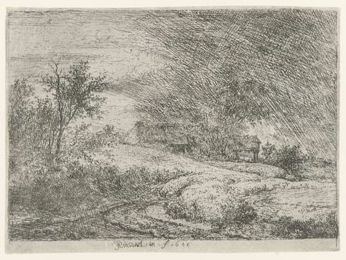 Landschap met een boerderij by Jacob Isaacksz van Ruisdael