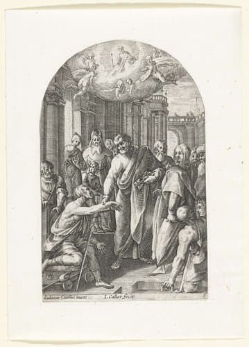 Petrus en Johannes genezen een verlamde man bij de tempelpoort by Jacques Callot