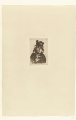 Portret van kunstenares Berthe Morisot met hoed by Edouard Manet