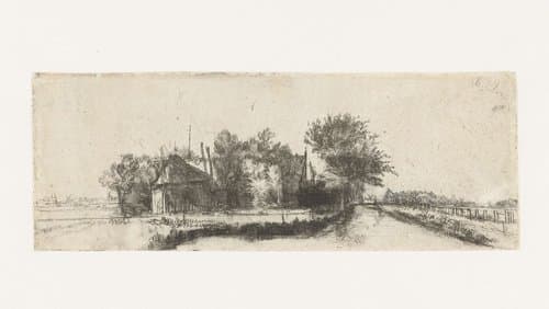 Landschap met een kanaal en hek by Pieter de With