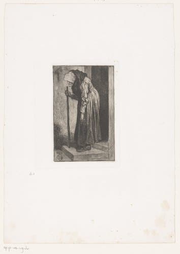 Oude vrouw met stok by Charles De Groux