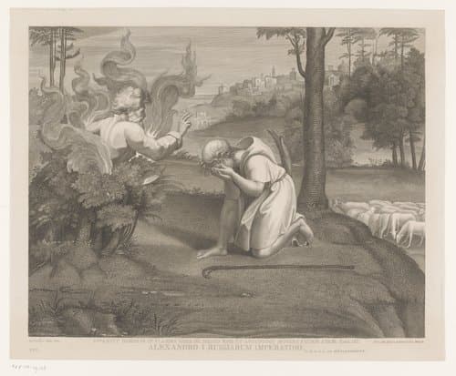 Apparvit dominus in flamma ignis de medio rubi et abscondit Moyses faciem suam. Exod. III. Alexandro I. Russiarum imperatori