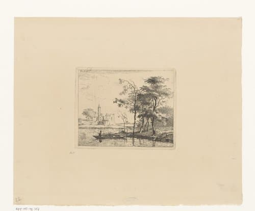 Landschap met visser en kasteelruïne