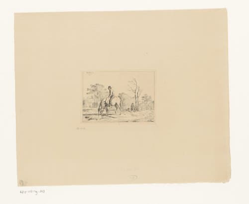 Landschap met ruiter op een drinkend paard