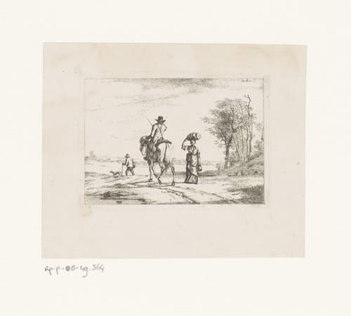 Landschap met figuren op een weg