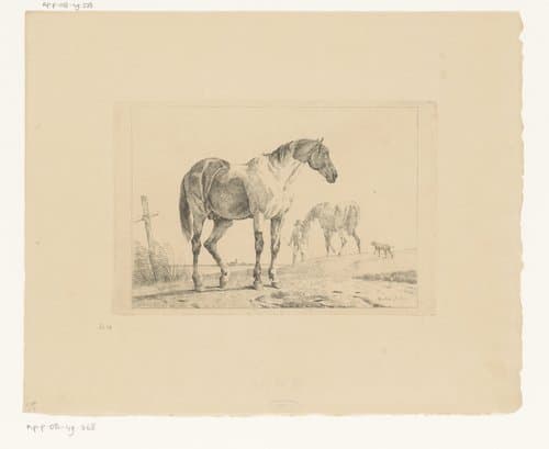 Landschap met paarden en een ruiter