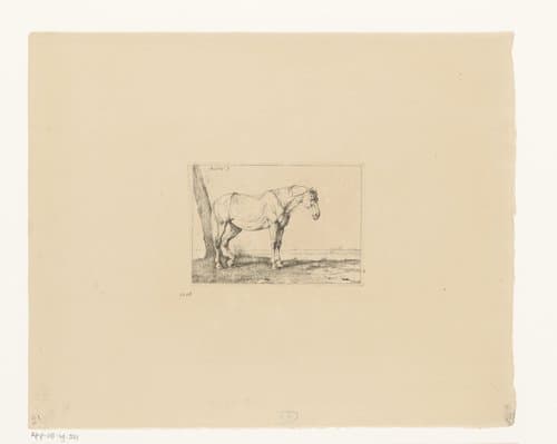 Paard bij een boomstam by Auguste Herman Marie De Noter