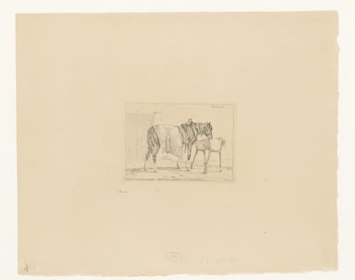 Paard met dek bij een voederbak by Auguste Herman Marie De Noter