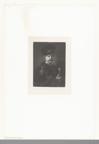 Portret van man met bontmuts en ketting by Nikolay Semyonovich Mosolov