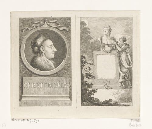 Portret van Heinrich Wilhelm von Gerstenberg en een buste van Apollo by Daniel Nikolaus Chodowiecki