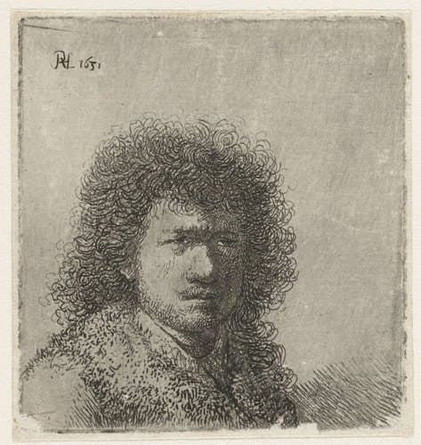 Self-portrait with bushy hair: bust by Rembrandt van Rijn