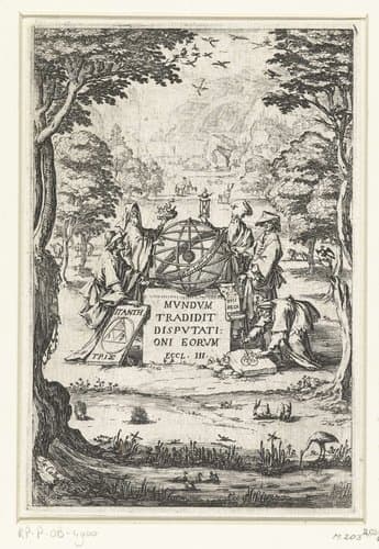Titelpagina met wijzen om een hemelglobe by Jacques Callot