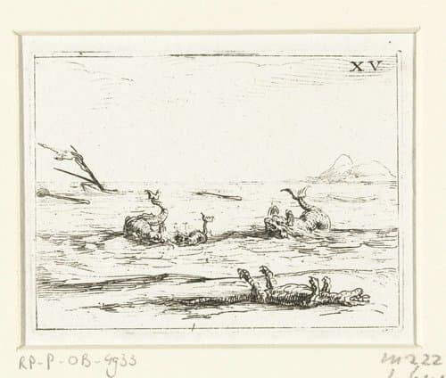 Drie dolfijnen en een dode krokodil by Jacques Callot