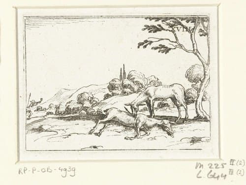 Een hert likt de wond van een ander hert by Jacques Callot