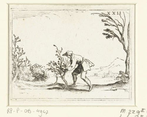 Een man snoeit een boompje by Jacques Callot
