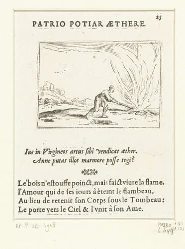 Een man stookt een vuur op by Jacques Callot