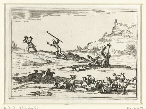 Herders verdedigen hun kudde by Jacques Callot