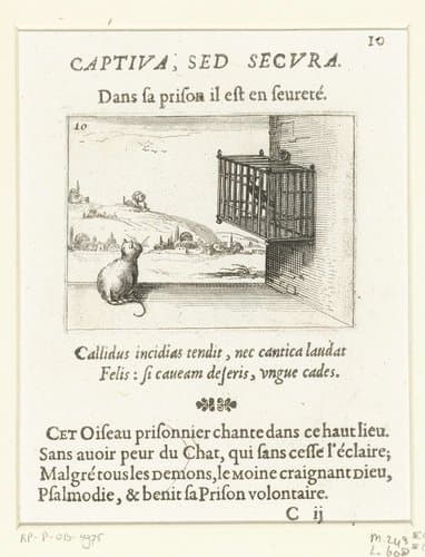 Kat en gekooide vogel by Jacques Callot